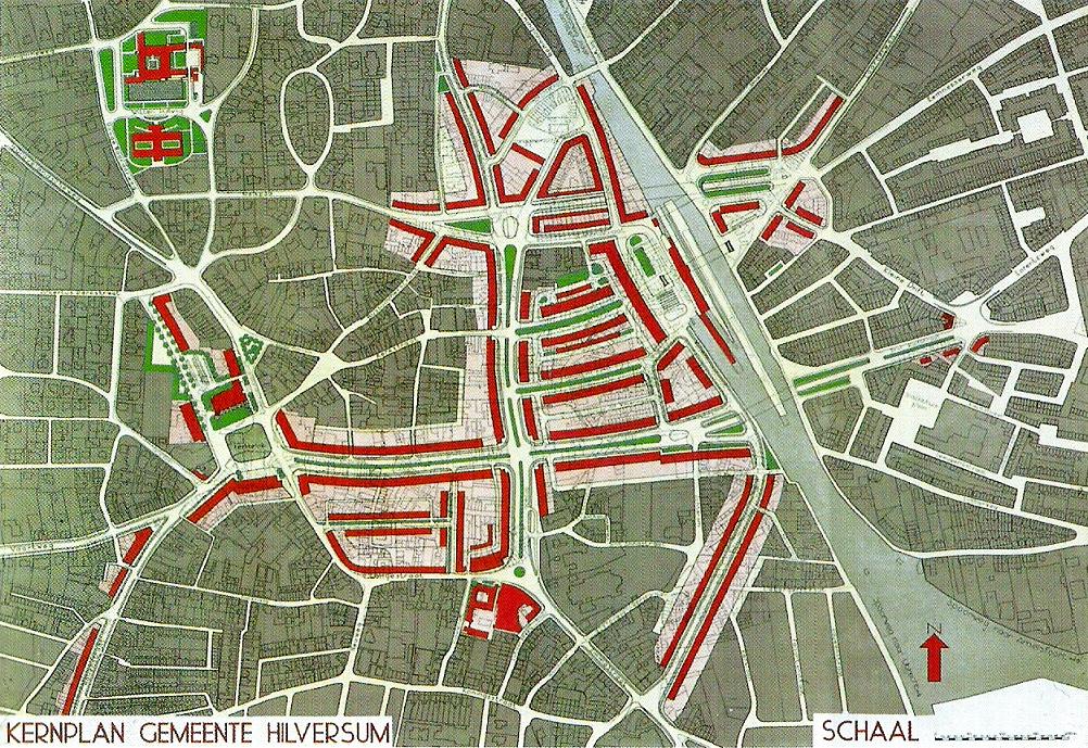  Een kaart uit 1946 van Dudok; het kernplan Hilversum. Beeld: Harmen Visser